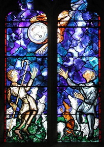 Stained glass window by John Piper at St Mary, Lamberhurst, Kent - the angel announces the good news to the shepherds